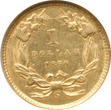 1860-S ANACS AU-55 Details, Cleaned.