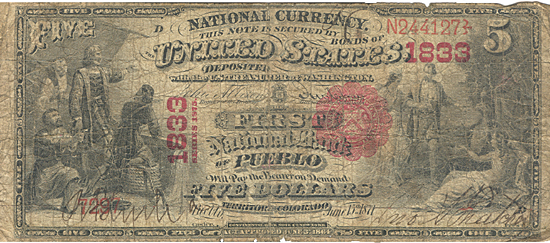 1875 $5.00. Pueblo, CO Scallops. Good.
