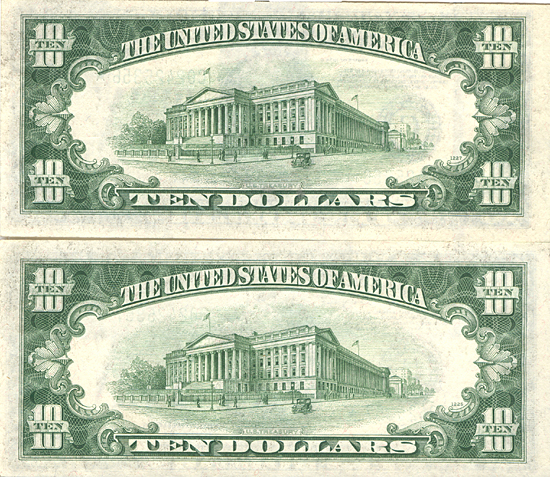 Two Sequential 1934-D $10.00 Philadelphia Star Notes. CHCU.