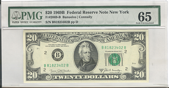 1969-B $20.00 New York. PMG GemCU-65.