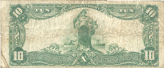 1902 $10.00. Goldsboro, NC Blue Seal. VG+.