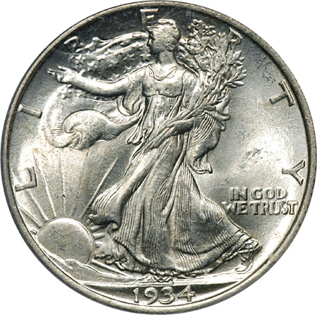 Two 1934 Dated Walking Liberty Half Dollars. Certified.