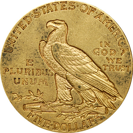 Five Indian Head Half Eagles.