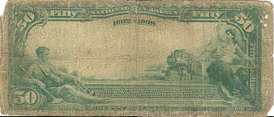 1902 $50.00. Boston, MA Date Back Blue Seal. About Good.