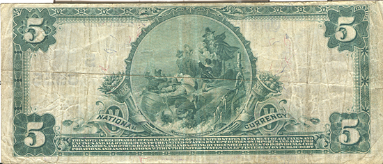 1902 $5.00. Fayetteville, TN Blue Seal. F.