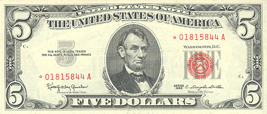 Ten Sequential 1963 $5.00 Stars. CU.