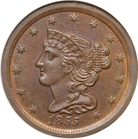 1855 C-1, R-1 NGC MS-64 BN.