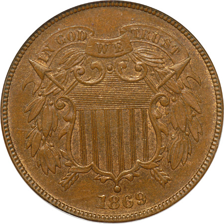 Two, Two-cent Pieces NGC MS-64 BN.