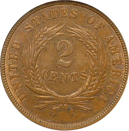 Two, Two-cent Pieces NGC MS-64 BN.