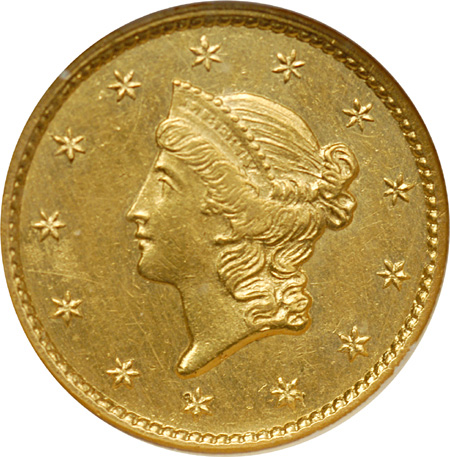 1849-C Closed Wreath. ANACS AU-55 Details, Cleaned.