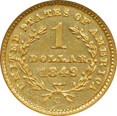 1849-C Closed Wreath. ANACS AU-55 Details, Cleaned.