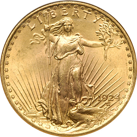 Three Saint-Gaudens Double Eagles. NGC MS-64.