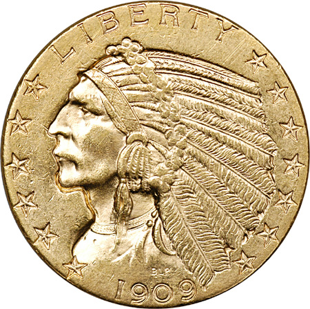 Two Indian Head Half Eagles. AU-55+.