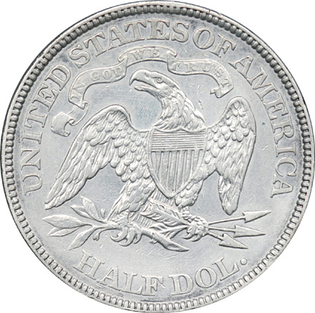 Two Seated Liberty Half Dollars.