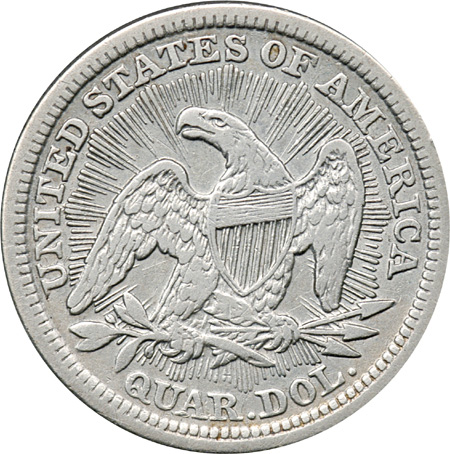 Four Seated Liberty Quarters.