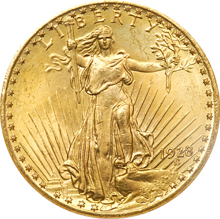 Five Saint-Gaudens Double Eagles. NGC MS-65.