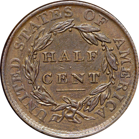 Four Classic Head Half Cents and an 1837 Half Cent Token.