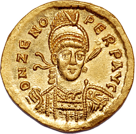 Gold Solidus of Zeno. Near Mint.