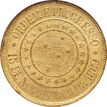 1897 Brazil 20,000 Ries Gold NGC MS-60.