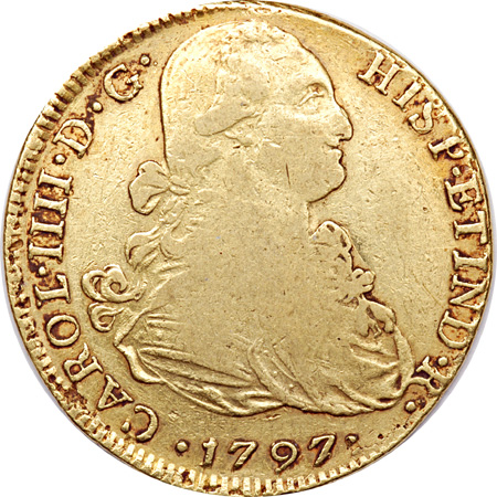 1797 IJ Peru Gold Doubloon VF+.