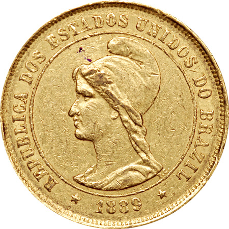 1889 Brazil 10,000 Ries XF/AU.