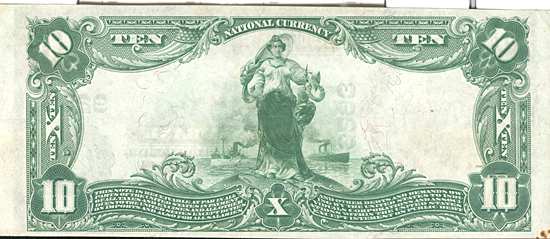 1902 $10.00. Kansas, IL Blue Seal. AU.