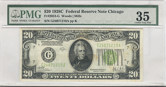 1928-C $20.00 Chicago. PMG VF-35.