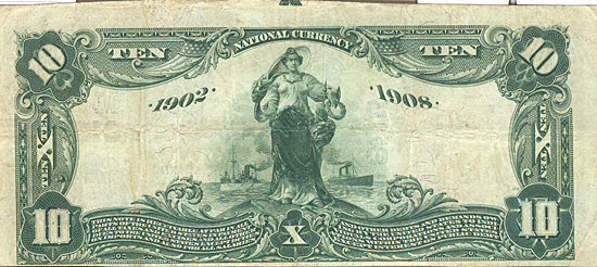 1902 $10.00. Greenup, IL Date Back Blue Seal. VF.