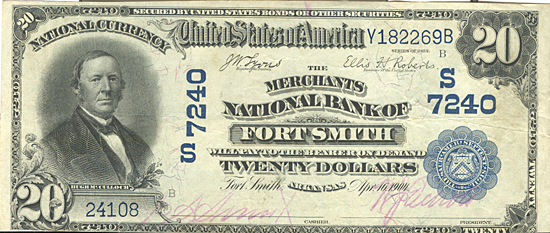 1902 $20.00. Fort Smith, AR Blue Seal. VF.
