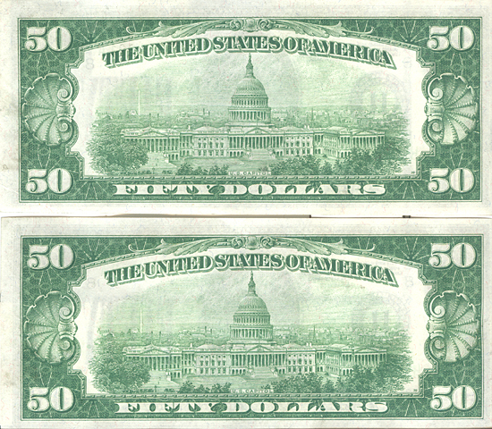 Two Sequential 1934 $50.00 St. Louis. CHCU.