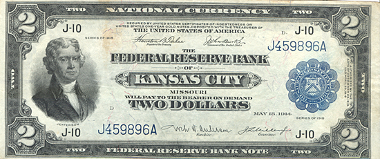 1918 $2.00 Kansas City. VF.