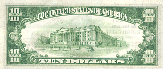 1929 $10.00. Rapid City, SD Ty. 2. CHCU.