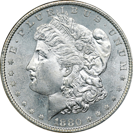 Four 1880-S Morgan Silver Dollars. NGC.