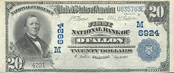 1902 $20.00. O'Fallon, IL Blue Seal. CHCU.