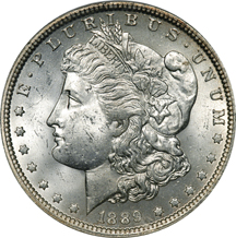 Two Morgan Silver Dollars. Certified Uncirculated.