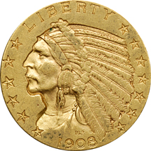 Five Indian Head Half Eagles.