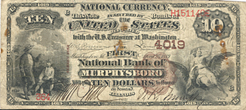 1882 $10.00. Murphysboro, IL Brown Back. VG.