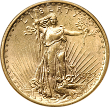 Three Saint-Gaudens Double Eagles. NGC MS-61.