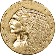 Two Indian Head Half Eagles. AU-55+.