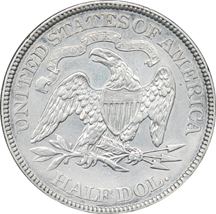 Two Seated Liberty Half Dollars.