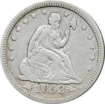 Four Seated Liberty Quarters.