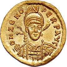 Gold Solidus of Zeno. Near Mint.