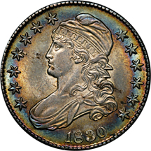 1830 AU-58 Rainbow Toned.