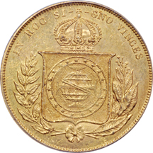 1887 Brazil 10,000 Ries Gold. PCGS MS-62.