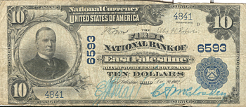 1902 $10.00. East Palestine, OH Blue Seal. F.