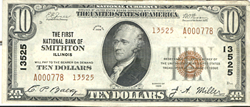 1929 $10.00. Smithton, IL Ty. 2. AU.