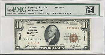 1929 $10.00. Ramsey, IL Ty. 1. PMG CHCU-64.