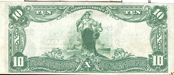 1902 $10.00. Kansas, IL Blue Seal. AU.