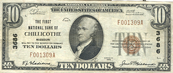 1929 $10.00. Chillicothe, MO Ty. 1. XF.