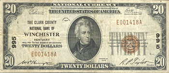 1929 $20.00. Winchester, KY Ty. 1. VF.